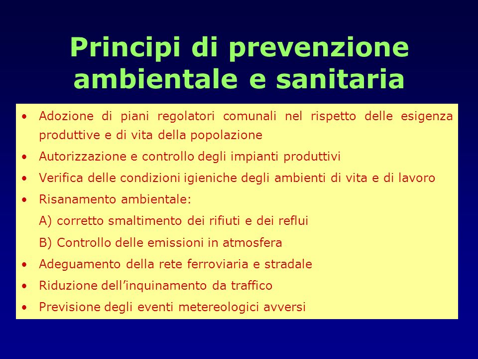 Principi di prevenzione ambientale e sanitaria