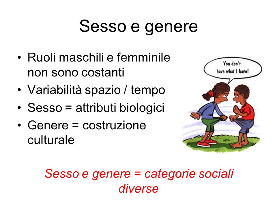 Sesso e genere = categorie sociali diverse