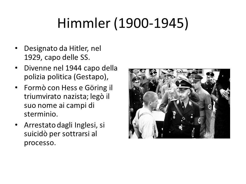 Himmler ( ) Designato da Hitler, nel 1929, capo delle SS.