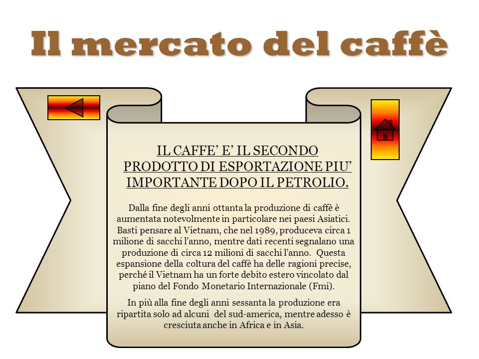 Il mercato del caffè IL CAFFE’ E’ IL SECONDO PRODOTTO DI ESPORTAZIONE PIU’ IMPORTANTE DOPO IL PETROLIO.