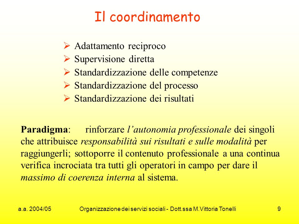 Organizzazione dei servizi sociali - Dott.ssa M.Vittoria Tonelli