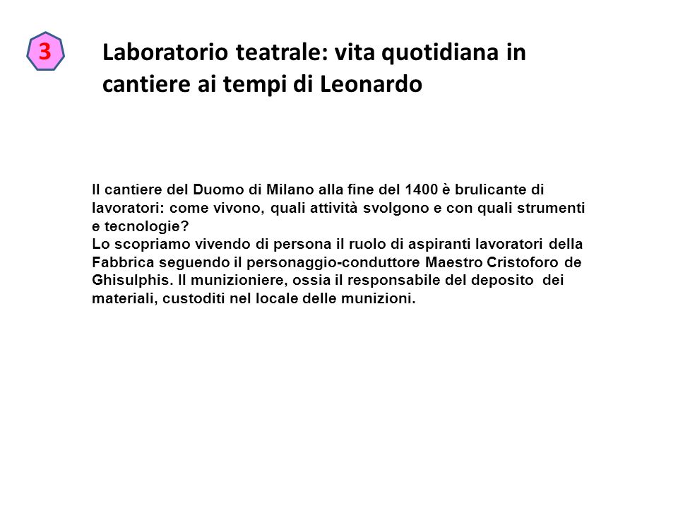 Laboratorio teatrale: vita quotidiana in cantiere ai tempi di Leonardo