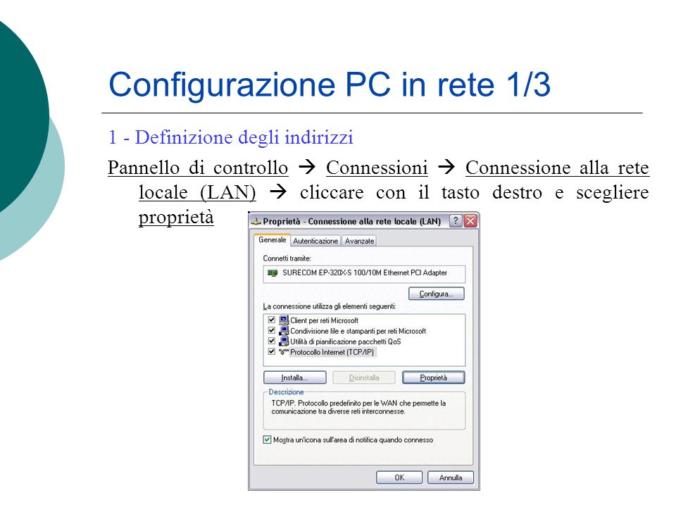Configurazione PC in rete 1/3