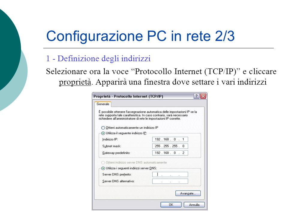 Configurazione PC in rete 2/3