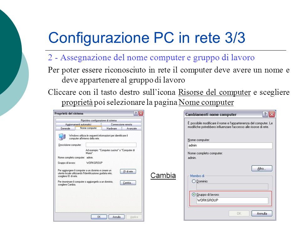 Configurazione PC in rete 3/3
