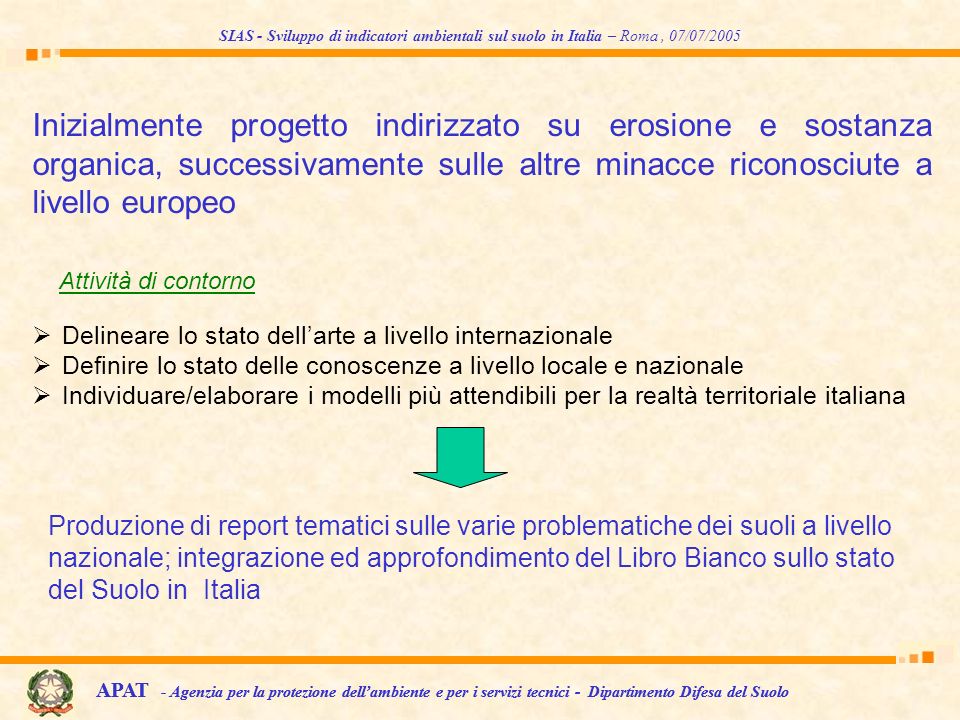 SIAS - Sviluppo di indicatori ambientali sul suolo in Italia – Roma , 07/07/2005