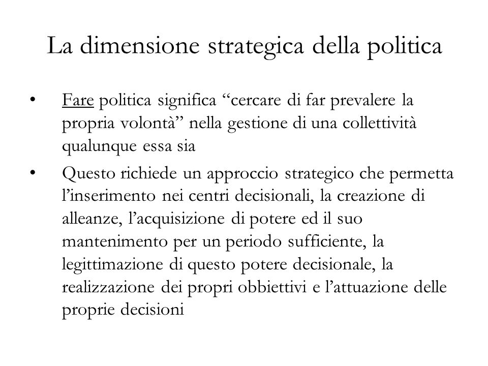 La dimensione strategica della politica