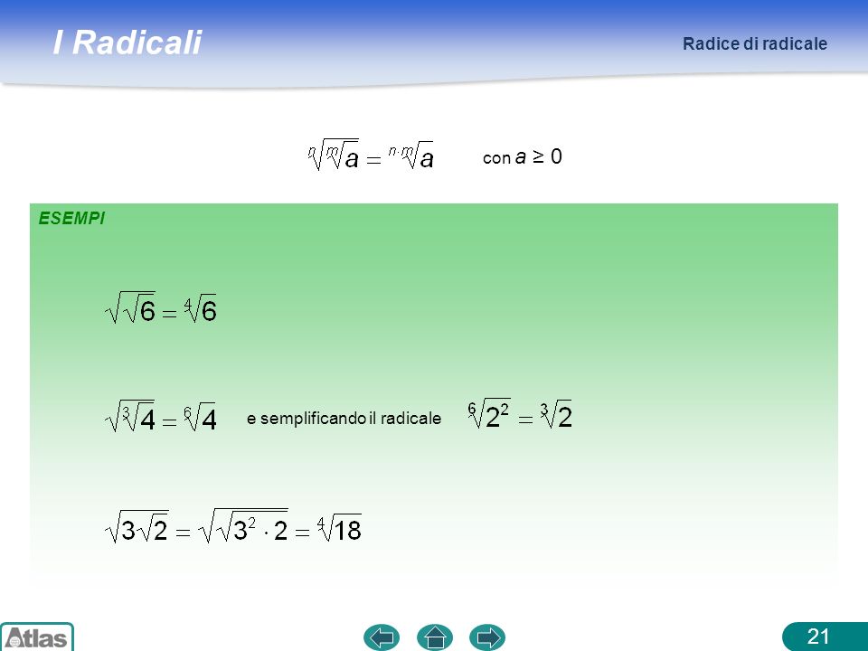 Radice di radicale con a ≥ 0 ESEMPI e semplificando il radicale