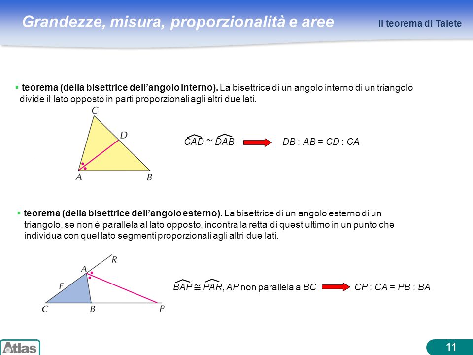 Il teorema di Talete teorema (della bisettrice dell’angolo interno). La bisettrice di un angolo interno di un triangolo.