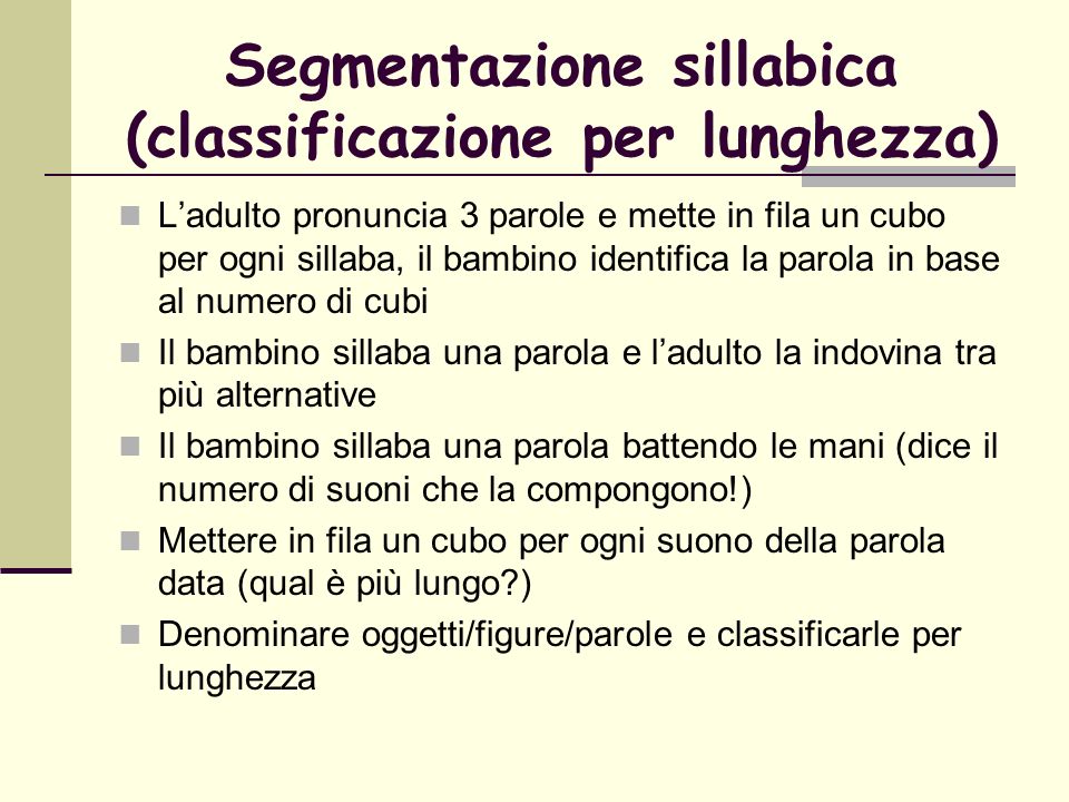 Segmentazione sillabica (classificazione per lunghezza)