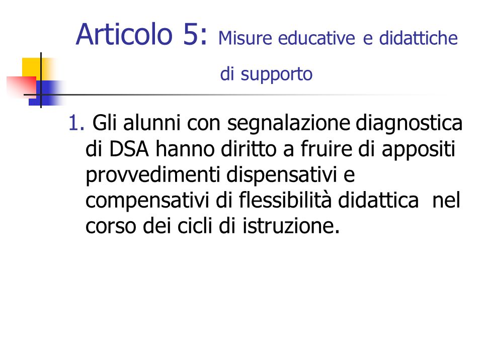 Articolo 5: Misure educative e didattiche di supporto