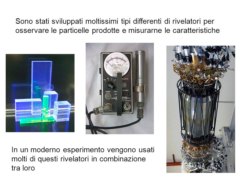 Sono stati sviluppati moltissimi tipi differenti di rivelatori per osservare le particelle prodotte e misurarne le caratteristiche