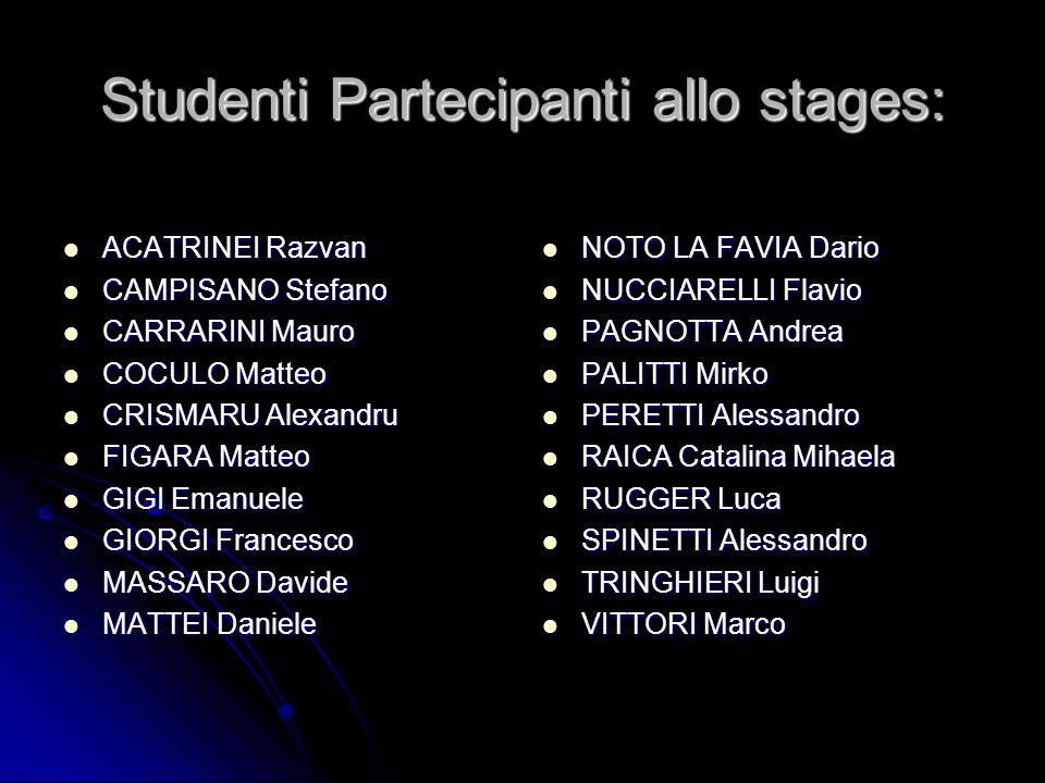 Studenti Partecipanti allo stages: