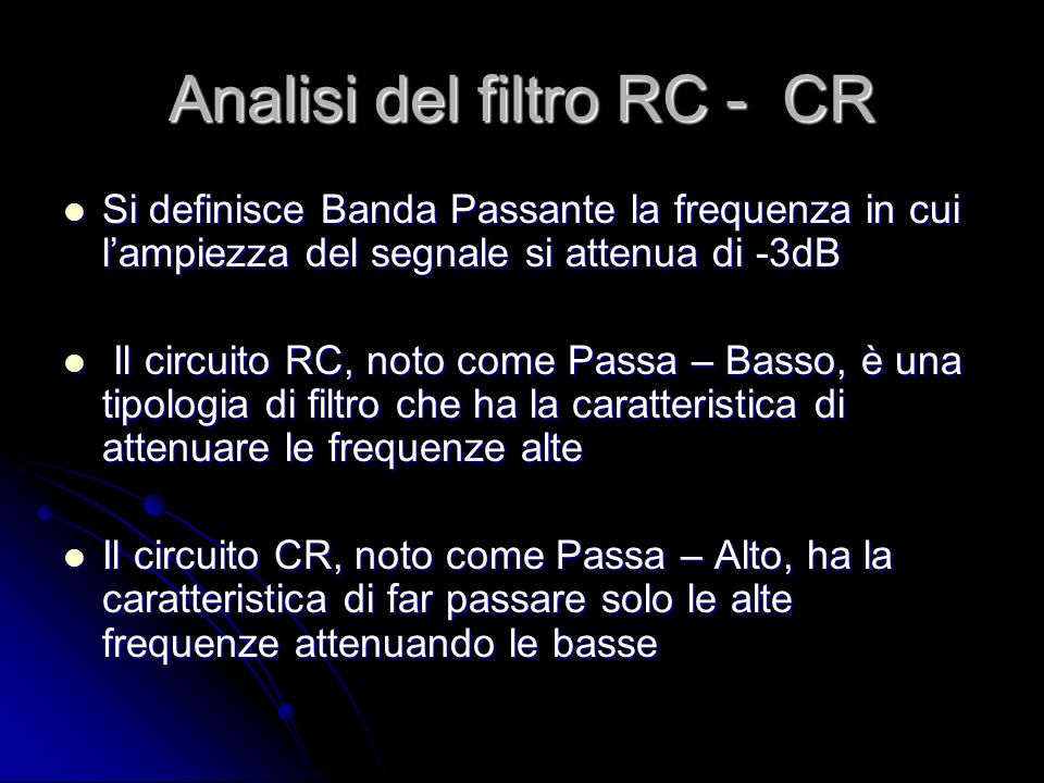 Analisi del filtro RC - CR