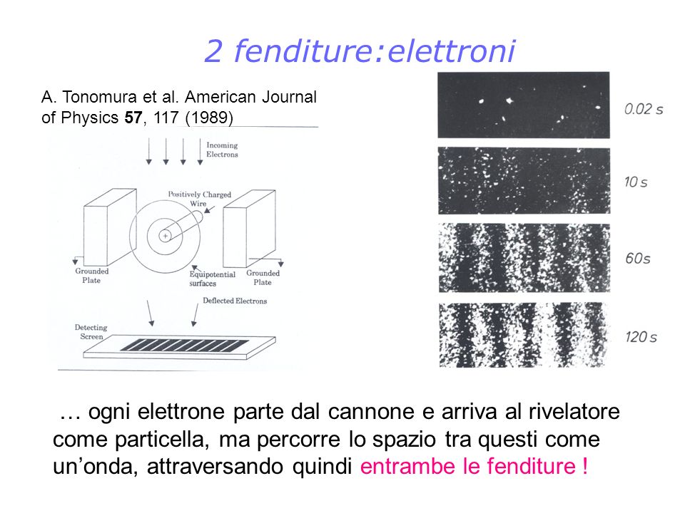 2 fenditure:elettroni A. Tonomura et al. American Journal of Physics 57, 117 (1989)