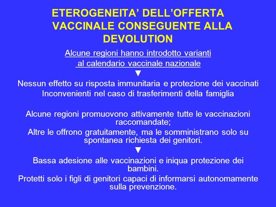 ETEROGENEITA’ DELL’OFFERTA VACCINALE CONSEGUENTE ALLA DEVOLUTION