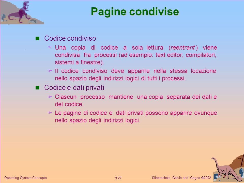 Pagine condivise Codice condiviso Codice e dati privati