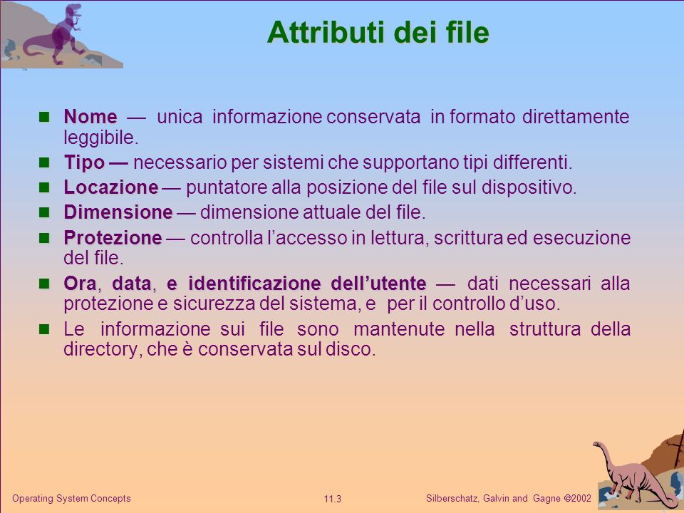 Attributi dei file Nome — unica informazione conservata in formato direttamente leggibile.