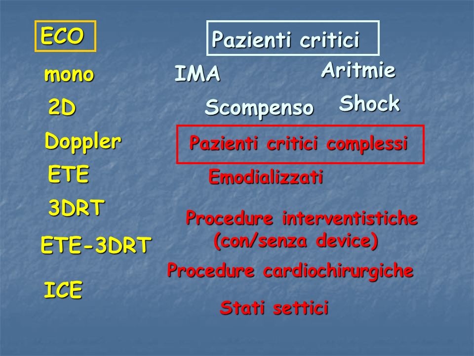 ECO Pazienti critici Aritmie mono IMA Shock 2D Scompenso Doppler ETE