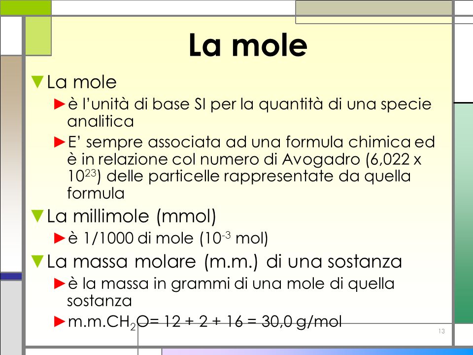 La mole La mole La millimole (mmol)