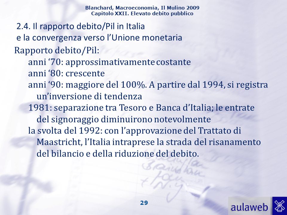 2.4. Il rapporto debito/Pil in Italia e la convergenza verso l’Unione monetaria