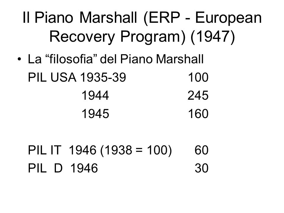 Il Piano Marshall (ERP - European Recovery Program) (1947)