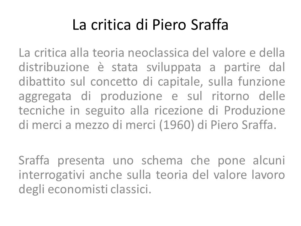 La critica di Piero Sraffa