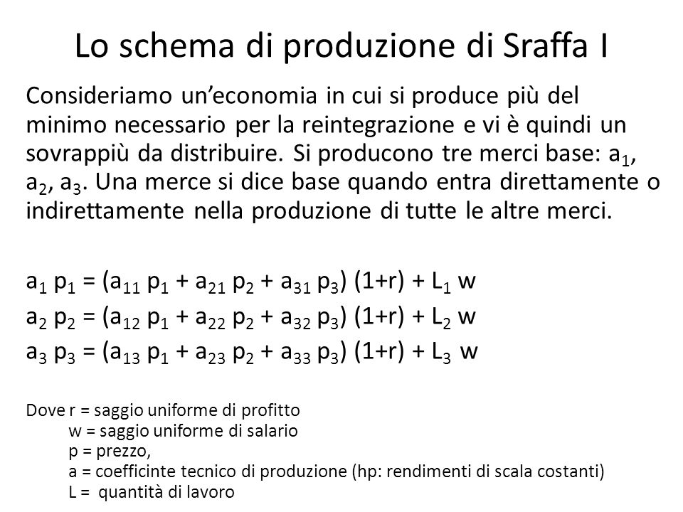 Lo schema di produzione di Sraffa I