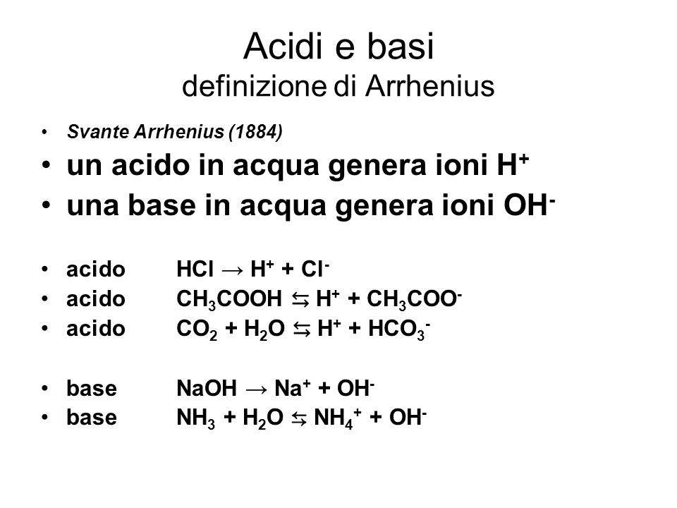 Acidi e basi definizione di Arrhenius