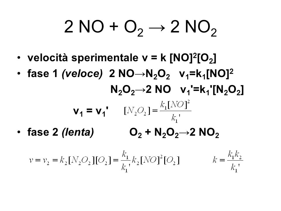 2 NO + O2 → 2 NO2 velocità sperimentale v = k [NO]2[O2]