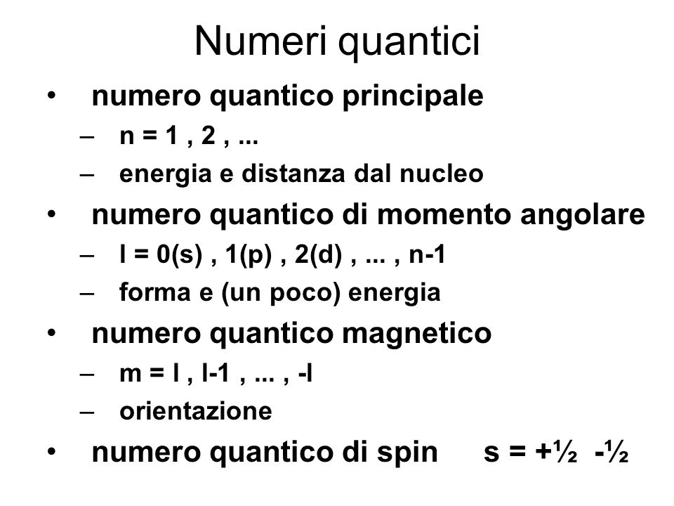 Numeri quantici numero quantico principale