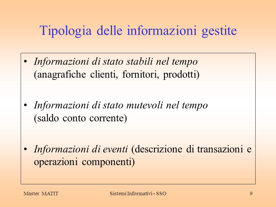 Tipologia delle informazioni gestite