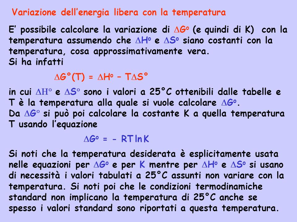 Variazione dell’energia libera con la temperatura
