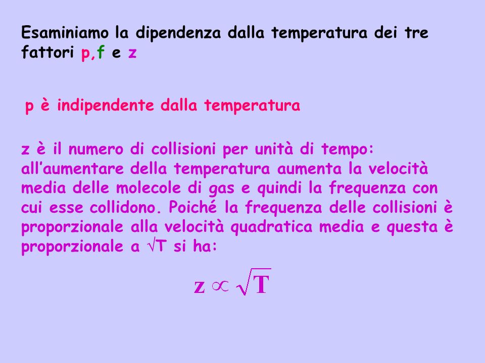 Esaminiamo la dipendenza dalla temperatura dei tre fattori p,f e z