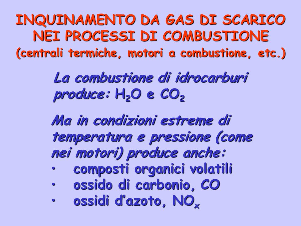 INQUINAMENTO DA GAS DI SCARICO NEI PROCESSI DI COMBUSTIONE