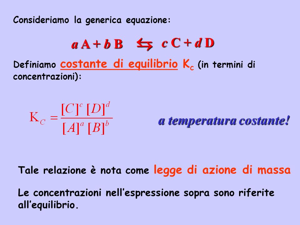   c C + d D a A + b B a temperatura costante!