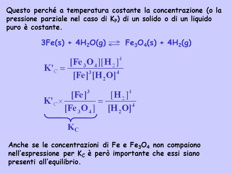 KC 3Fe(s) + 4H2O(g) Fe3O4(s) + 4H2(g)