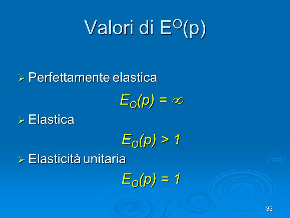 Valori di EO(p) EO(p) =  EO(p) > 1 EO(p) = 1