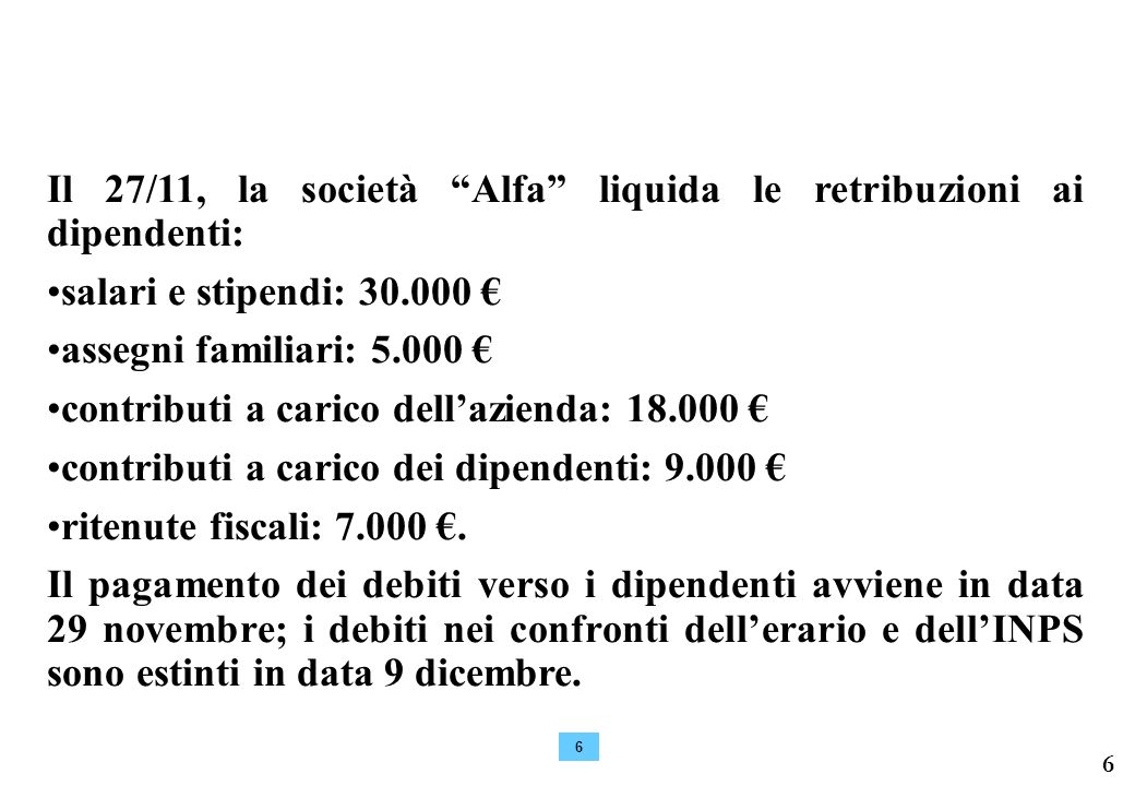 Il 27/11, la società Alfa liquida le retribuzioni ai dipendenti:
