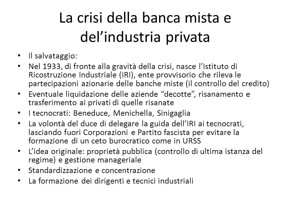 La crisi della banca mista e del’industria privata
