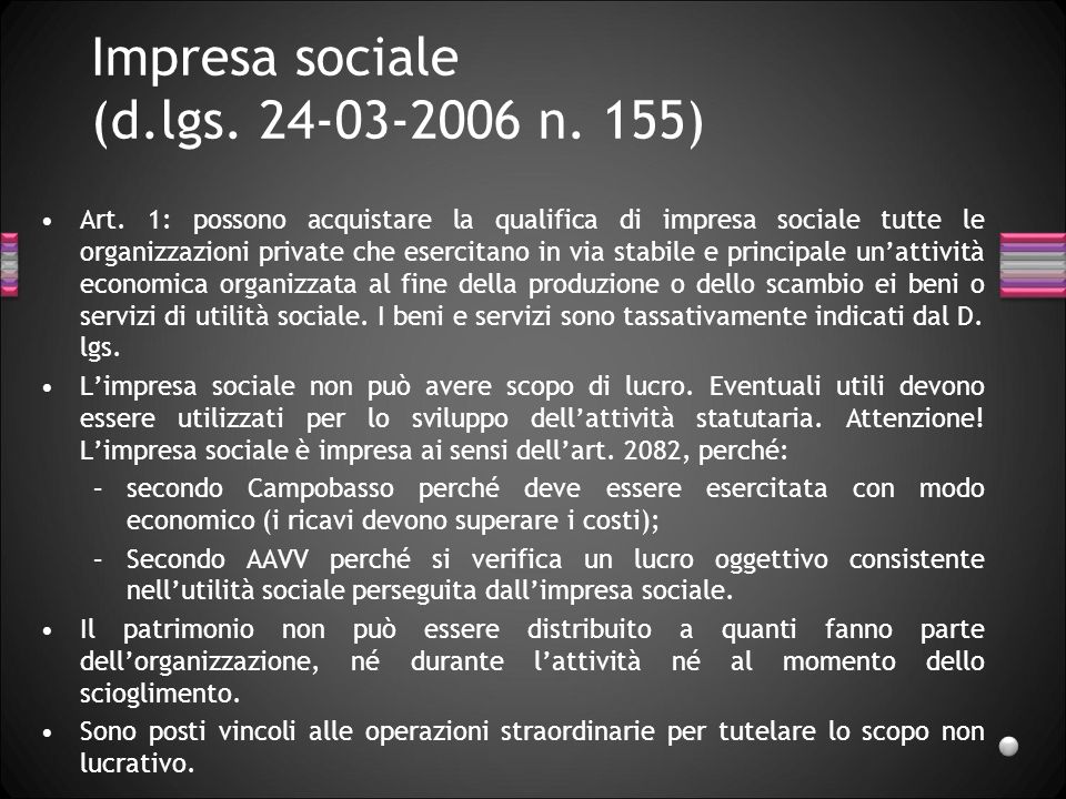 Impresa sociale (d.lgs n. 155)