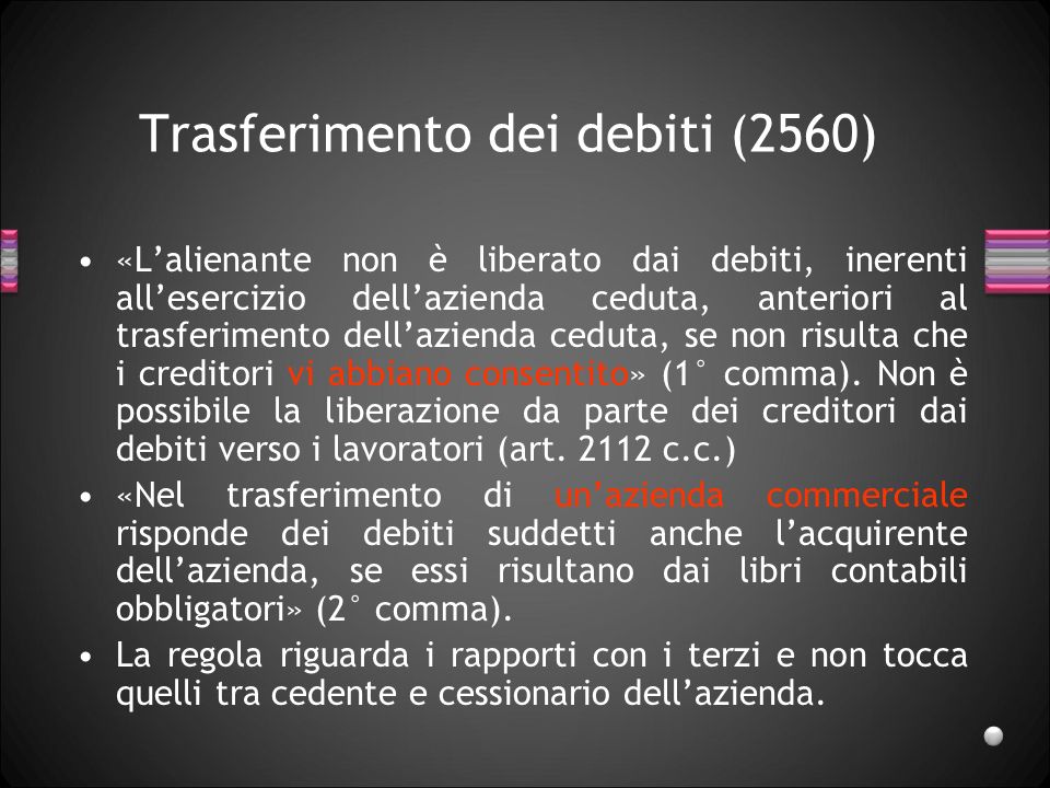 Trasferimento dei debiti (2560)