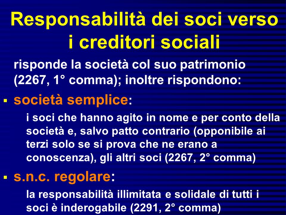 Responsabilità dei soci verso i creditori sociali