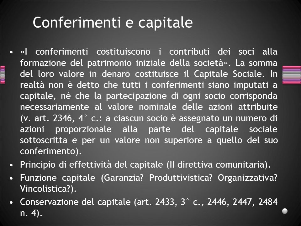 Conferimenti e capitale