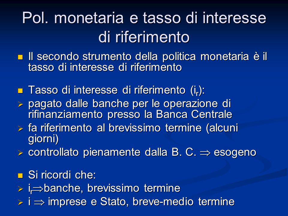 Pol. monetaria e tasso di interesse di riferimento