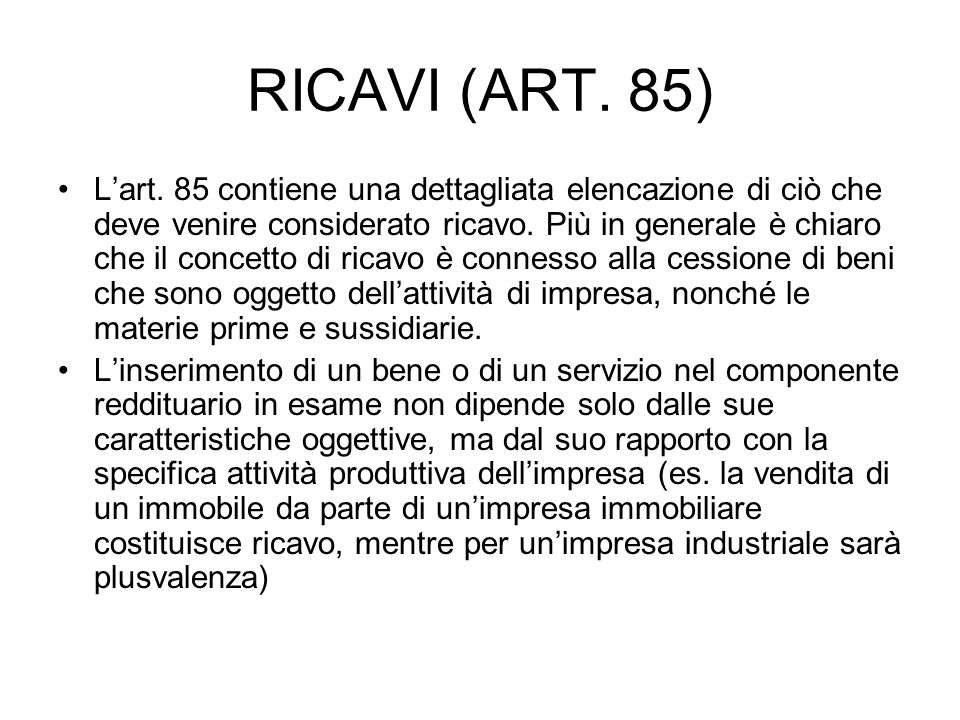 RICAVI (ART. 85)