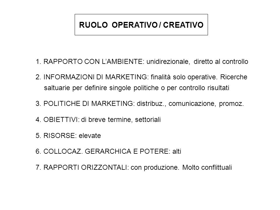 RUOLO OPERATIVO / CREATIVO