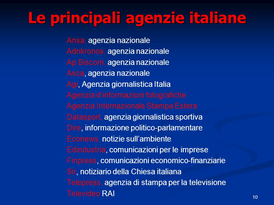 Le principali agenzie italiane