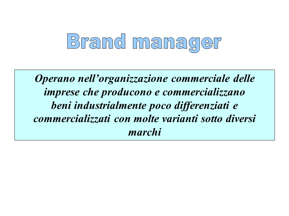 Brand manager Operano nell’organizzazione commerciale delle imprese che producono e commercializzano.