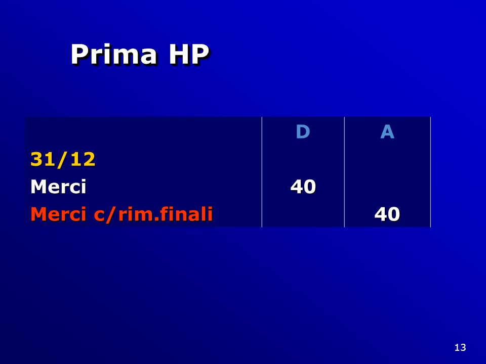 Prima HP D A 31/12 Merci 40 Merci c/rim.finali